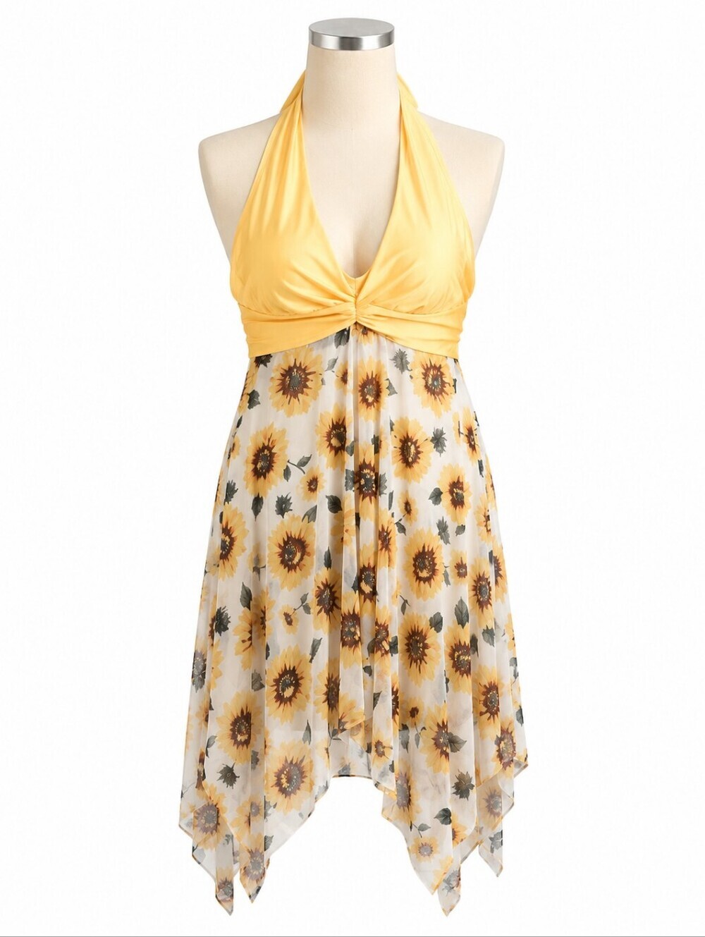 NWT Holipick Women's Sunflower Print Mesh Halter Style Swim Top M-Beach Resort